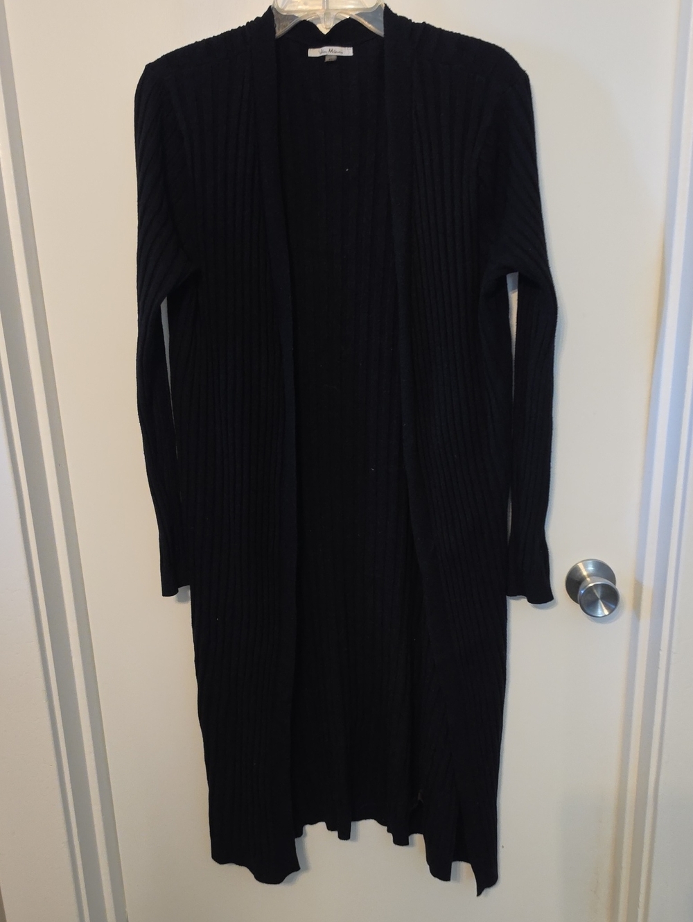 Long Open-Front Ribbed Cardigan - Black